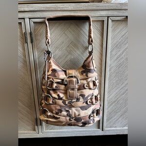 b. makowsky Genuine Leather Camouflage Hobo Bag with Brown Accents